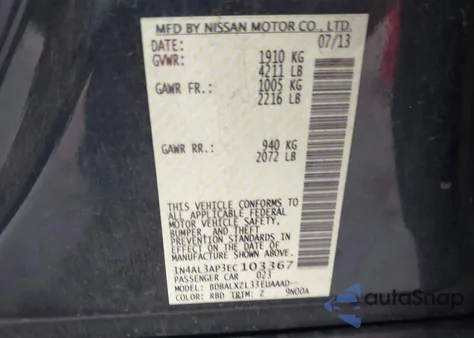 2014 Nissan Altima 2.5 Sl z USA, uszkodzony, nr VIN 1N4AL3AP3EC103367